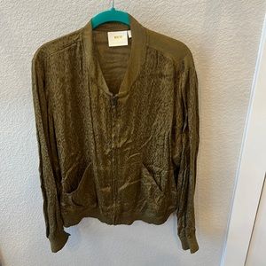 Maeve Leopard Bomber Jacket - Olive, XL